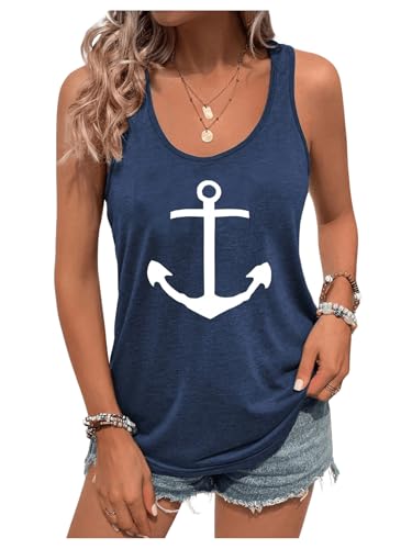 Floerns Women's Anchor Graphic Scoop Neck Tank Top Sleeveless Casual Vest Shirts