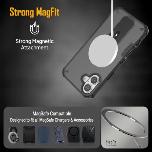 Image of ZAP CASE Matte Kickstand Case for iPhone 16 Plus | Magsafe Compatible | Premium Polycarbonate Back + Flexible TPU Bumper | Foldable Stand | Military-Grade Drop Protection | Anti-Fingerprint | Black