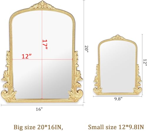 Image of Vintage Small Arched Mirror, 17 inchx 12 inch Wall Mounted Tabletop Vanity Mirror