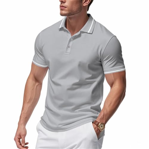 Men T-Shirt Lightweight Fashion Casual Short Sleeve Golf Classic Trend Poloshirt Regular Fit Comfortable Breathable Sportshirt H-Light Grey XXL