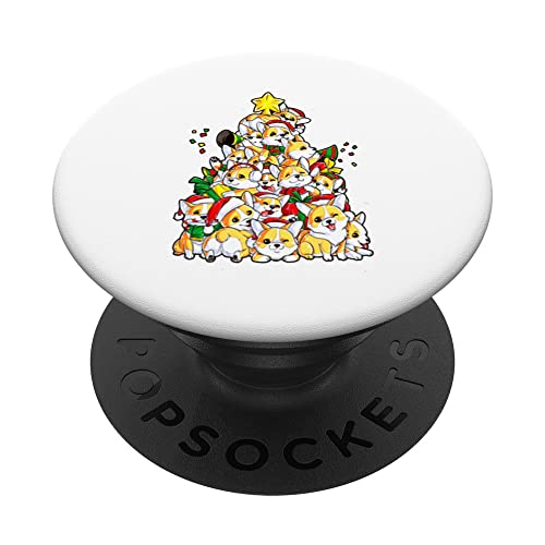 DIVERTIDA CAMISA NAVIDAD. CORGI TREE. PERROS DE DIBUJOS SANTA PopSockets PopGrip Intercambiable