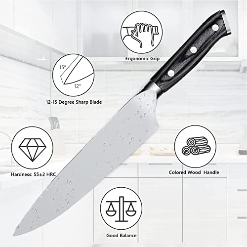 Qisebin Chef Knife - Pro Kitchen Knife 8 Inch Chef's Knives High Carbon German Stainless Steel Sharp Paring Knife With Ergonomic Handle - 2021 #TOP1