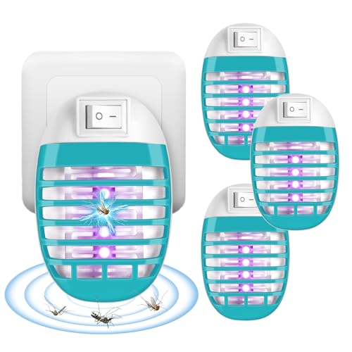 AOOWU Lámpara Antimosquitos Electrico, 4 Piezas Mata Mosquitos UV Lampara, Area Efectiva 30m² Repelente Mosquitos Interior, Lámpara Mata Mosquitos Tipo Enchufe para Dormitorio y Oficina (Azul)