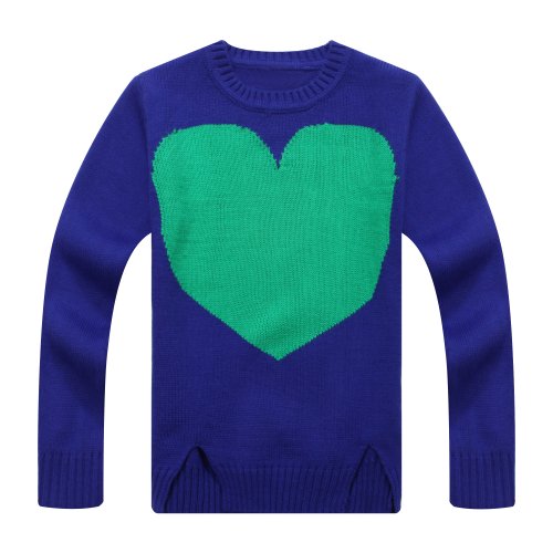 Richie House Girl's Pull Sweater With Heart Artwork Intarsia In Front Rh1171-A-9/10 Blue #TOP23