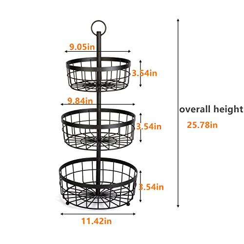 Baoz 3 Tier Fruit Basket For Kitchen Countertop Metal Wire Fruit Bowl Holder Triple Layer Detachable Fruit Storage Tray Rack Stand For Storing Veggies Bread Snacks, Black #TOP1