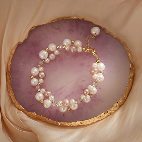 Pulsera de Doble Perla para Mujer, Sistema Sen de Agua Dulce, Cuerda Trenzada a Mano para Enviar Regalos