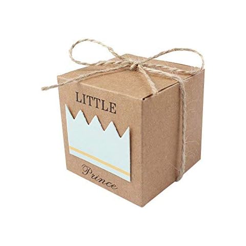 50pcs Baby Shower Favor Boxes Kraft Paper Candy Box Gift Packing Box Little Prince Blue Crown Kraft Boxes Girl Boy Birthday Favors Decor for Wedding Birthday Party Baby Shower Favors Cover