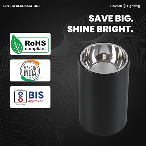 Image of Havells Crysta Deco Surf Cob 12W 4K Chrome B,Led-Spotlights,Energy Efficient,Long Life of 25000 Burning Hours,Beam Angle of 36,Metal Body Cob with Integrated Driver,Natural Daylight (4000K)