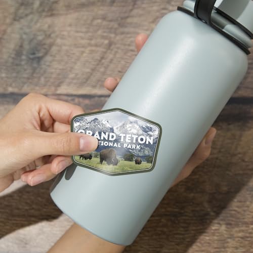 Image of Die Cut Sticker Grand Teton National Park, Wyoming, Buffalo and Mountain Scene, Vinyl Sticker, (Waterproof Decal for Cars, Water Bottles, Laptops, Coolers), Large