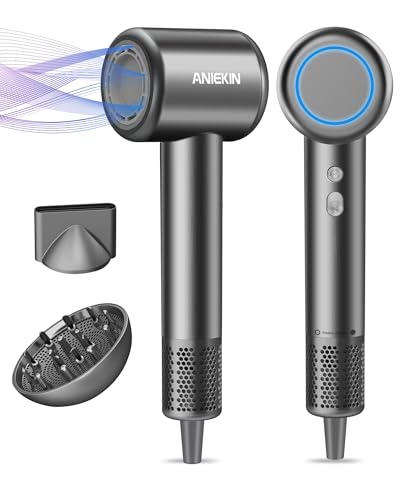 ANIEKIN Hair Dryer, High-Speed Ionic Low Noise Blow Dryer with Brushless Motor for Fast Drying, Thermo-Control Quiet Compact Hair Blow Dryer with Magnetic Diffuser for Curly Hair for Home Travel Salon