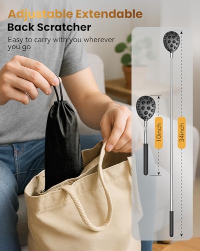 Telescoping Back Scratcher with 5 Detachable Heads, Gifts for Christmas, Stocking Stuffers for Men, Women, Him, Her, Dad, Funny White Elephant Gifts for Adults, Gift Box Included - Image 4