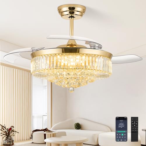 Image of 52'' Crystal Fandelier Ceiling Fan with Light, Gold
