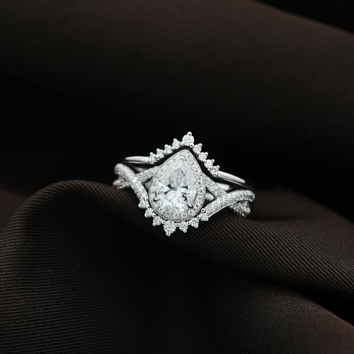 Lab-Grown Diamond Moissanite Engagement Rings for Women 1/1.5/2/3 Carat Pear Cut Gemstone Promise Ring Vintage Wedding Ring Set3