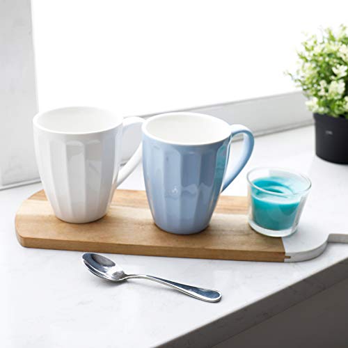 Sweese 602.001 Porcelain Fluted Mugs - 14 Ounce For Coffee, Tea, Cocoa, Set Of 6, White #TOP4