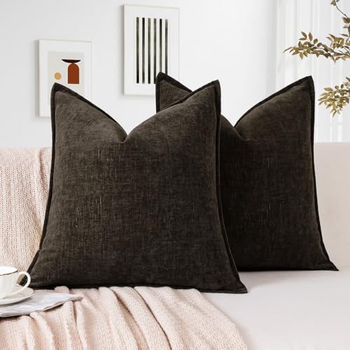 Sungeek Set of 2 Soft Chenille Cushion Covers 40x40cm Square Decorative Throw Pillow Covers with Stitched Edge Solid Dyed Pillow Cases Covers for Home Decor Couch Sofa Bed Living Room Brown - Image 4