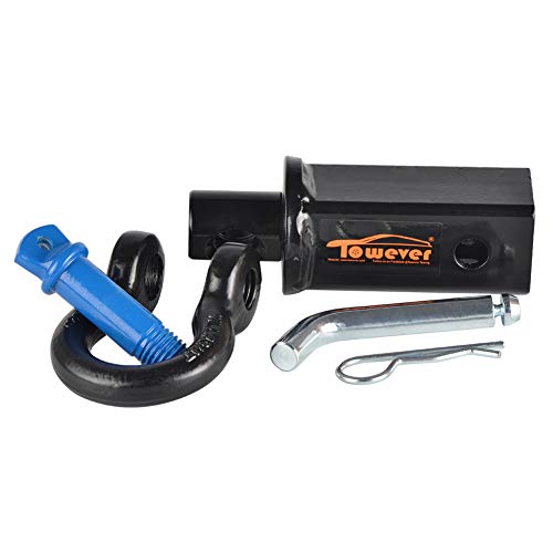 Towever 83710 Shackle Hitch Receiver 2 inch, Hitch Shackle Heavy Duty with 3/4'' D Ring Shackle, d Ring Recovery Hitch Compatible with Trucks Jeeps