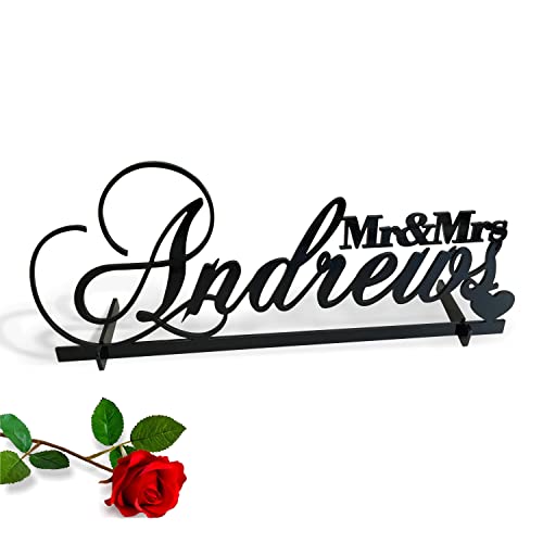 Personalized Mr & Mrs Wedding Table Sign with Heart Custom Last Name Freestanding Sweetheart Table Centerpiece Acrylic or Wood 13.1