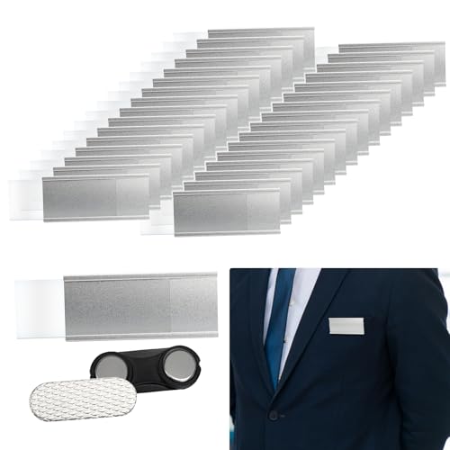 30 Stück Namensschilder für Kleidung Magnet, 72mm x 31mm Aluminium Magnet Namensschild mit Starkem Doppelmagnet & Nadel für Arbeit, Ausstellung, Restaurant, Schule