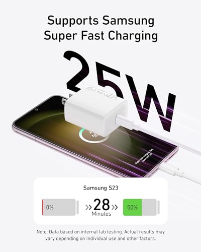 Image of Anker 25W USB-C Super Fast Charger, Anker Charger (Non-Foldable) with USBC Cable, Supports PPS Fast Charging for Samsung Galaxy S23 Ultra /S23+ /S23 /S22 /S21 /S20 /Note 20, & More 2Pack 5ft Cable Included