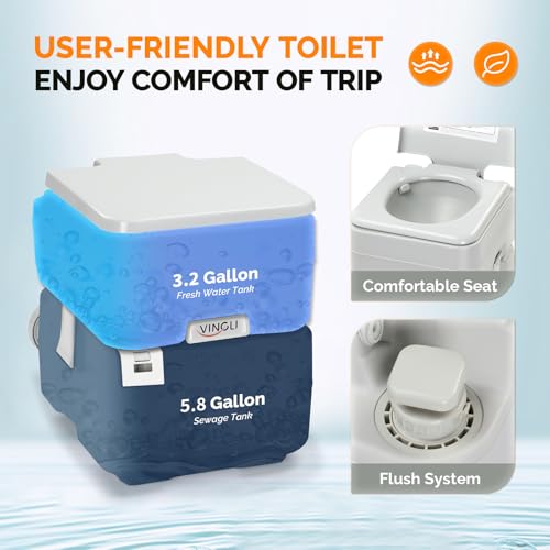 Image of VINGLI Portable 5.8 Gallon Camping Toilet w /Carrying Bag,Large Capacity Tank for Camping,Boat /Truck (White, 5.3 Gallon)