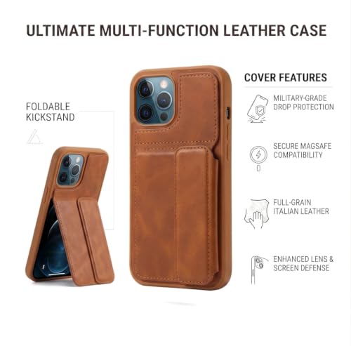 Image of amazon basics Luxury Vegan Leather Back Cover for iPhone 11 Pro Max | Built-in Card Holder Slot | Integrated Mobile Stand | Slim Shockproof Protective Case with Stitched Finish - Tan