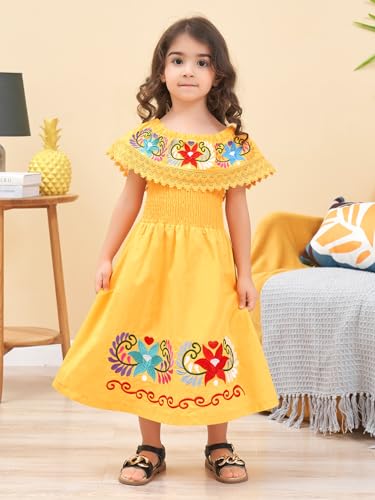 Image of Mexican Dress for Girls Traditional Vestidos Mexicanos Cinco de Mayo Embroidered Dresser Toddler Kids