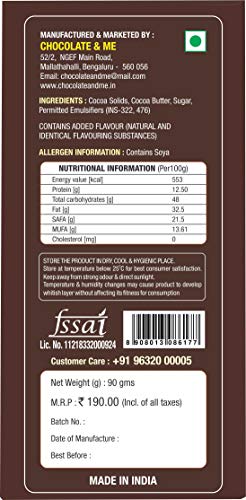 Image of Chocolate and Me 82% Dark Chocolate Bar Rich In Cocoa Butter | Vegan | Natural | 2 x 90Gms (Pack of 2)