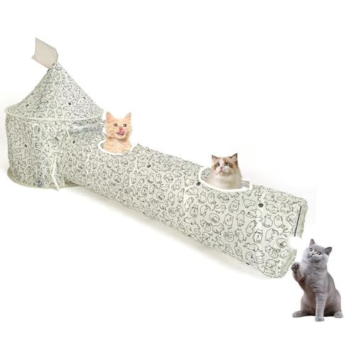 Tunnel pliable pour chat blanc avec balle jouet pliable XL D45cm