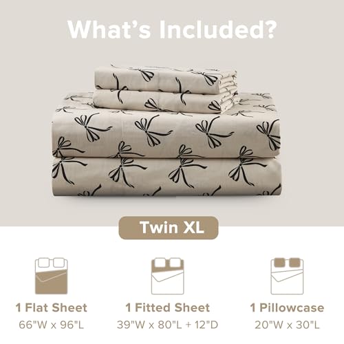 Image of Comfort Spaces 100% Cotton Percale Sheets Twin XL 3 Pcs, Bow Black /Taupe