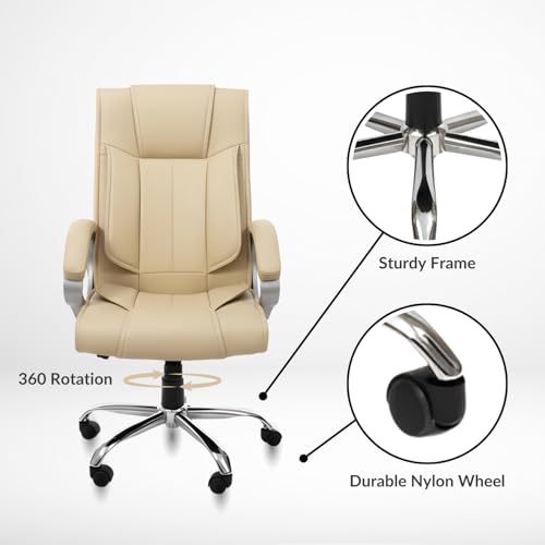Image of activa Ergonomic Office Chair | Premium Leatherette Boss Chair with Padded Seat & Backrest | Adjustable Height Seat for Work /Study /Gaming (Kylie, Beige)