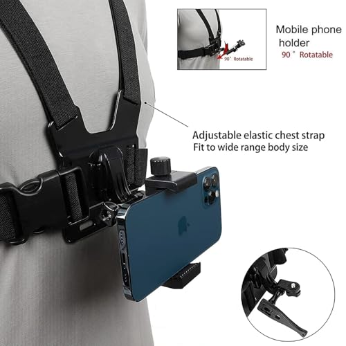 Image of yantralay Phone Chest Mount Strap Harness for iPhone 16, Samsung, Xiaomi, Go Pro Hero 13 /12 /11 /10 /9 /8 /7, Action Cameras & DJ I Os mo - Mobile Holder Belt for Vlogging, Biking, and Outdoor Sports.