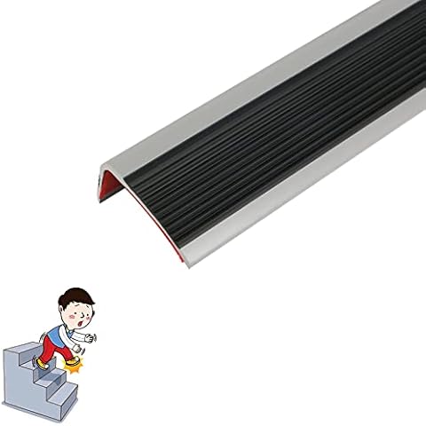 Stair Edging Vinyl Self-Adhesive, Stair Nosing Trim Non-Slip, Stair Nose molding L-Shaped, Stair Edge Protector Strips Help Elderly Children Safety (1.96''x0.98''x39'', Black Grey, 1) Cover