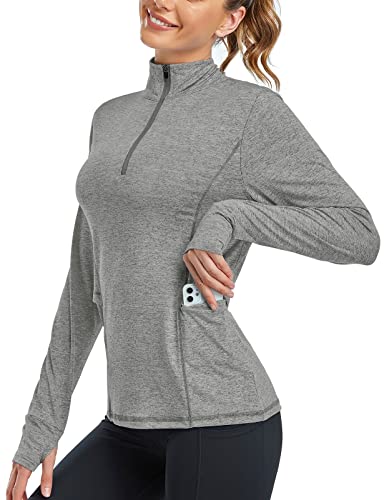 Misyula Style Hiking Shirts Women 1/4 Zip Pullover Oversized Lightweight Mock Neck Long Sleeve With Thumb Holes & Pockets Relaxed Fit Running Top Golf Polo, Grey Xl #TOP10