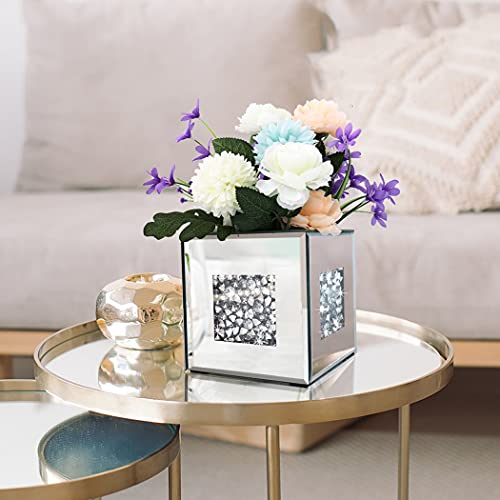 Crushed Diamond Mirrored Vase 6X6X6 Inch Crystal Silver Glass Stunning Decorative Vase Flower Luxury For Home Decor. Can’t Hold Water. #TOP1