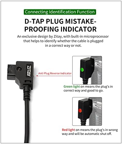 ZITAY D-Tap to DC 12V Power Cable Angle DTap DC 2.5x5.5mm for Atomos Ninja Shogun Blackmagic Video Assist Monitor Hollyland Mars 400s Lectrosonics Receiver