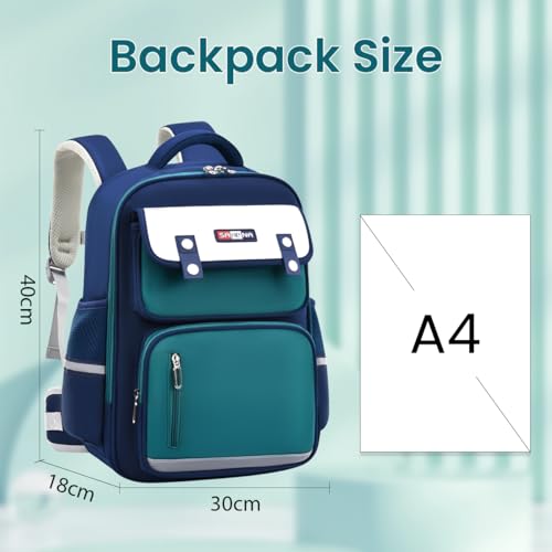 Image of SANNIDHI Modern Blue Waterproof School Backpack, 15.7*11.8*7.1 inches, Unisex, 3 - 10 Years, Elementary School, Daypack Backpack with Padded Shoulder Strap and Zipper Closure