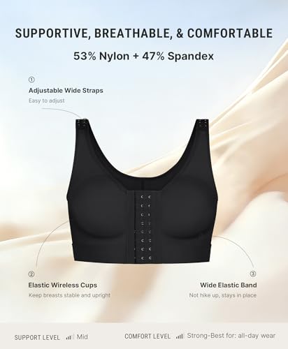 Image of FeelinGirl Mastectomy Bras for Women Compression Post Op Surgery Bra Front Closure Surgical Recovery Everyday Bra