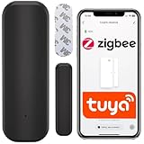 détecteur d'ouverture pour porte de garage somfy Capteur porte Zigbee noir avec installation sans perçage grâce à l’adhésif inclus; format compact 70x25mm + 12x43mm adapté aux portes et fenêtres; alimentation 2 piles AAA (non incluses).