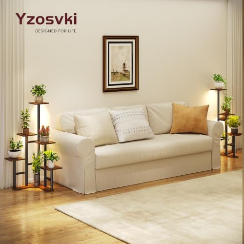 Image of Yzosvki Corner Plant Stand Indoor with Grow Lights Set of 2, 6 Tiered Corner Plant Shelf Flower Stand for Multiple Plants, Plant Shelves Organizer Rack, Square Rustic Brown