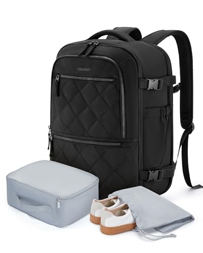 BAGSMART Travel Backpack for Women Men, 30L Carry on Backpack for Airplanes, 17 Inches Laptop Backpack for Travel, with Shoe Bag & Storage Bag, Backpack Suitcase for Travel, Black