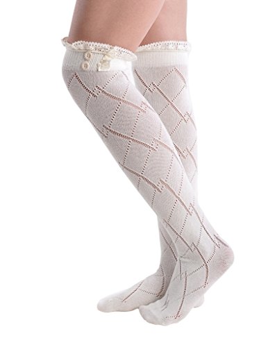 Kathlena Women Knee High Crochet Lace Knitted Footed Leg Warmers Boot Socks(FBA)