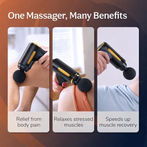 Image of SMAX Massage Gun for Pain Relief | Body Massager Machine for Back, Neck, Shoulder & Full Body | Deep Tissue Muscle Massager | Portable Cordless Electric Massage Gun with 4 Massage Heads | Type-C Rechargeable