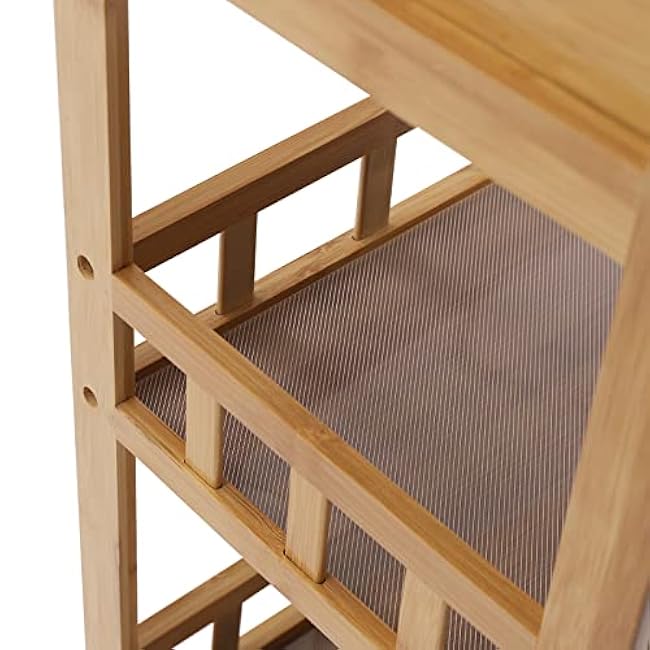 3 Tiers Bamboo Home Rolling Kitchen Trolley w/Storage Drawer Stand, Bamboo Kitchen Storage Cart, Natural Appearance, Rounded Corners, for Kitchen, Bathroom,Laundry,Living Room-q4pMGYvD