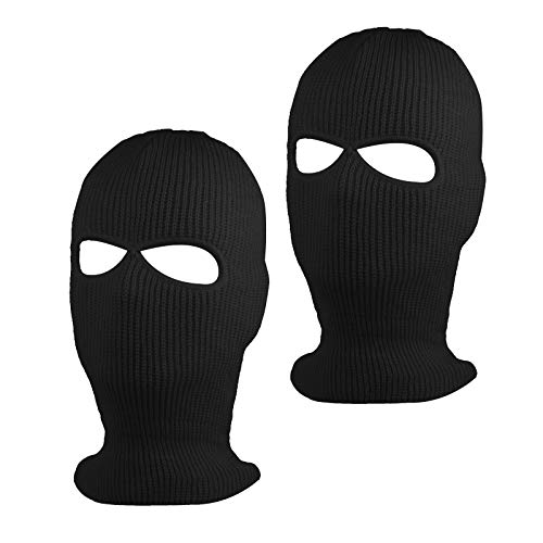 SUNTRADE 2-Hole Knitted Full Face Cover Ski Mask, Winter Balaclava Beanie for Outdoor Sport,Set of 2 (Blackx2)