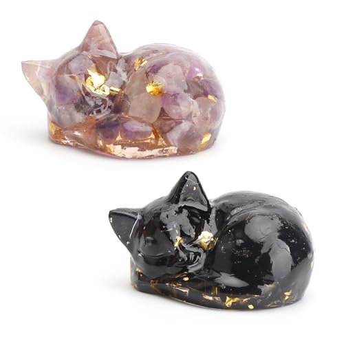 APOMOONS Amatista Gato Cristales Piedras curativas Figura Gato Durmiendo Decoración...