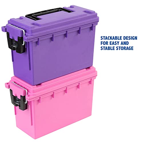 Image of Sheffield 12632 Ammo Storage Box, Stackable .30 Cal Field Boxes, Water and Dust Resistant, Lockable Storage Box with Handle, Secures Hunting Gear, Supplies, & Bullets, Made in USA, Purple(Pack of 6)