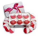 Gourmet Happy Valentines Day Cookie Gift Basket, Hand Decorated colored Black And White Cookies Unique Love Elegant Kosher Food Gift Box For Him Her Boy Girl Friend Spouse Wife 18 Count