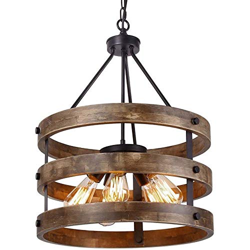 Lámpara de techo de madera E27 con cinco cabezas para salón estilo retro vintage