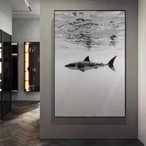 Tableau requin blanc encadré pour habiller un mur vide de chambre