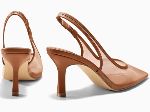 Image of Coutgo Womens Mesh Slingback Kitten Heels Pointed Toe Low Heel Pumps Sexy Dress Shoes